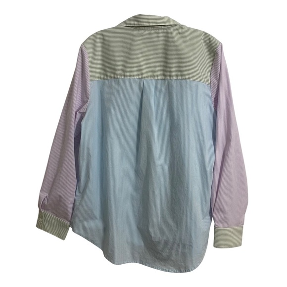 Casa Cabana Pastel Color Block Pin-Stripe Button Down Shirt Top  Woman’s Large - Picture 3 of 6